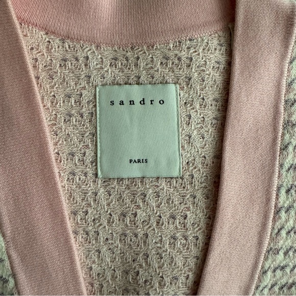 SANDRO Fancy Tweed Knit Cardigan - Pink 0 - Picture 6 of 6